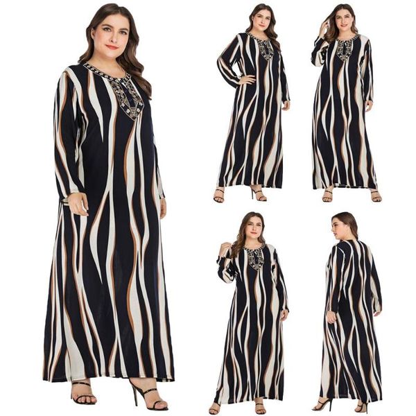 

ethnic clothing muslim stripe floral print women dress long maxi loose vintage kaftan dubai jilbab casual sleeve plus size, Red