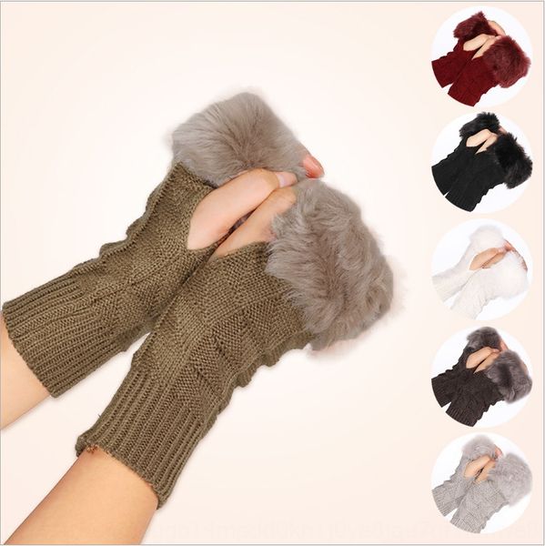 

new knitted warm and fur half finger computer gloves wool warm gloves, Blue;gray