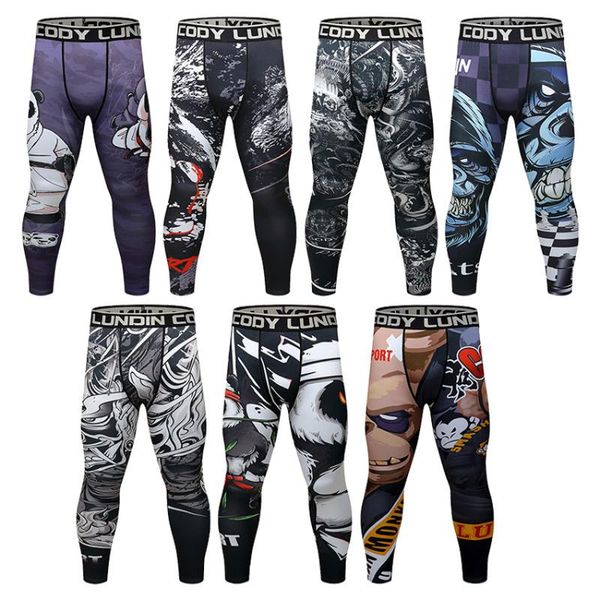 

new compression tights mens leggings quick dry gym running tights digital printed yoga pants mens fitness workout sportswear, Black;blue