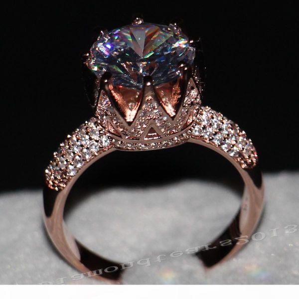 

k victoria wieck luxury jewelry 8ct solitaire 11mm white sapphire simulated diamond wedding rose gold crown band women rings gift size, Silver