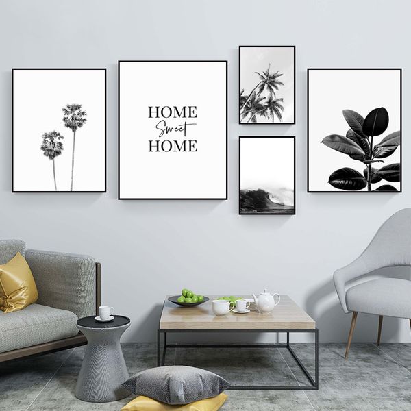 

black white banyan canvas poster minimalist painting nordic sea wave landscape wall art decorative picture modern home decor