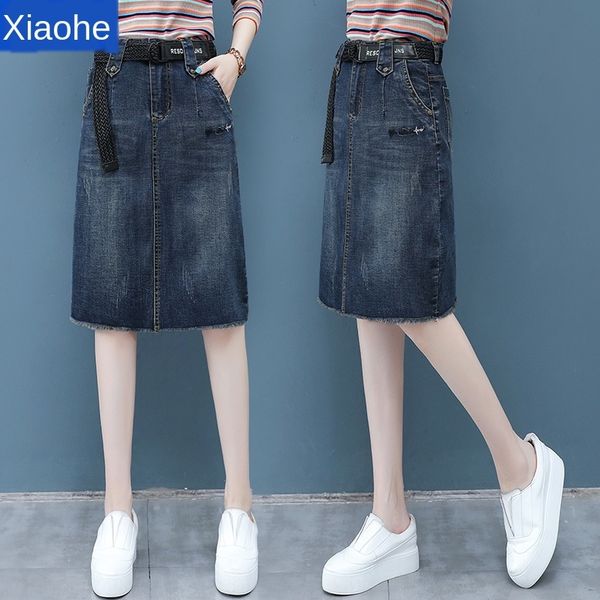

a- line denim skirt denim skirt women's and autumn 2020 new spring with sweater high waist umbrella slimming a- line dress spring, Black