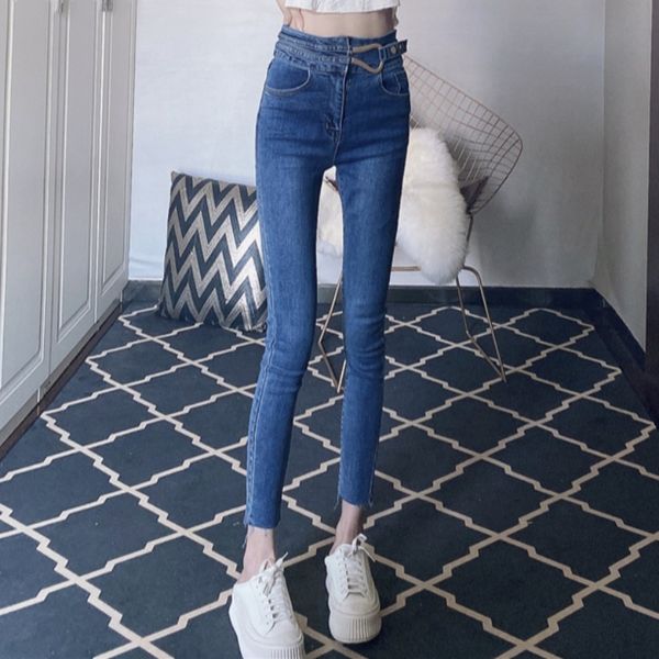 

2020 в начале осени новая мода старение темперамент высокой талии тонкий похудения stretch джинсы женщин ножки карандаш штаны, Blue