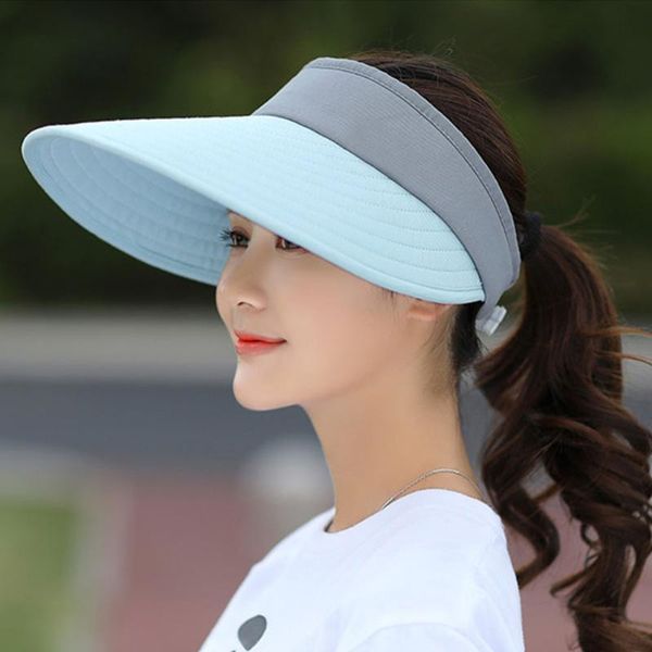 

sunscreen casual foldable easy to carry outdoor beach portable women sun hat visors summer polyester camping lightweight, Blue;gray