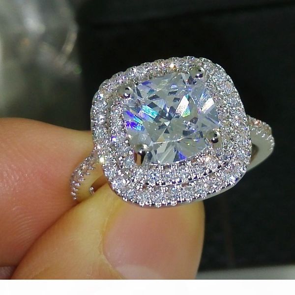 

K Size 5 -10 Luxury Jewelry 925 Sterlling Silver Filled Full Topaz Cz Gem Women Wedding Simulated Diamond Wedding Engagement Finger Rin