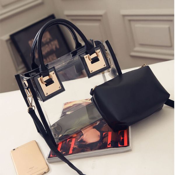 

ins pvc transparent shoulder color shoulder bag jelly candy beach handbag messeng bag casual tote sac black