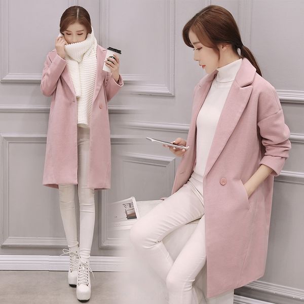 

rcuvh anna internet celebrity autumn and winter korean style women's clothing new fashion pink woolen clothing coat women's mid-le, Black