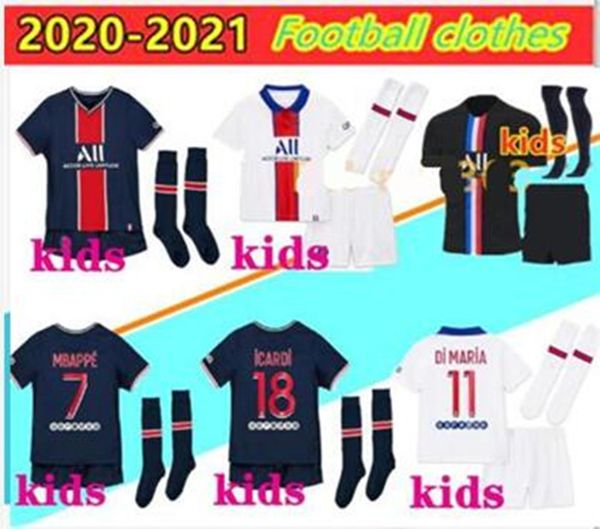

kids 20 21 paris mbappe soccer jerseys 3rd 4ht kits 2020 paris maillot icardi boys full set uniform football shirt, Black;yellow