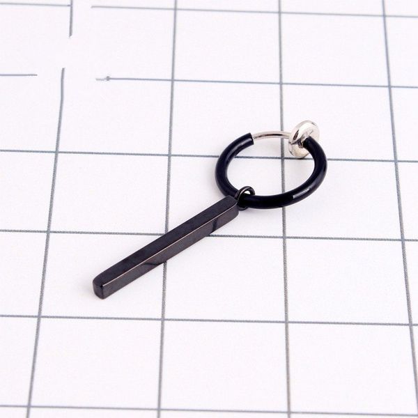 

fashion men punk male hoop pendientes black silver titanium steel cross a word pole non-piercing hoop huggie earrings jewelry, Golden