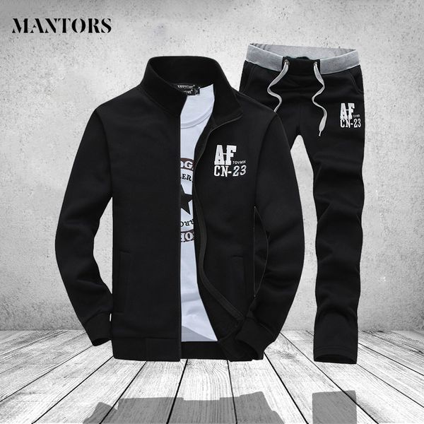 

sportswear mens set autumn brand clothing sporting two pieces suit stand collar sweatshirt jacket +pant men tracksuit plus size, Gray