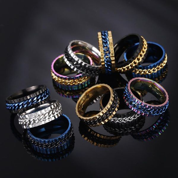 

Stainless Steel Spin Chain Ring Lucky Rotate Ring Band Rings Wedding Rings Men Women Fashion Jewelry Will and Sandy drop Ship 080461