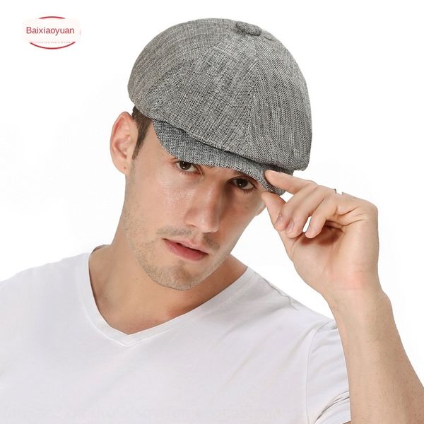 

linen beret beret front cap middle-aged and elderly men's hat autumn cap men's hat, Blue;gray