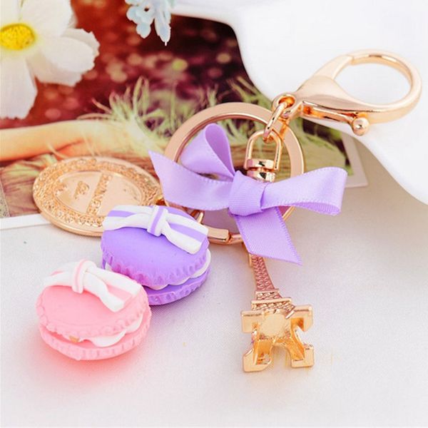 

creative macarons cake keychains women bag charm pendant fashion bowknot key chain keyring eiffel tower key ring car accessories, Silver