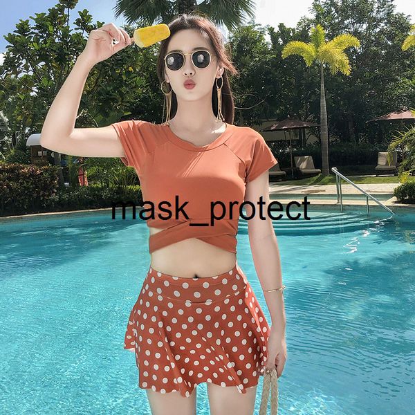 

t-shirt women stylish women's conservative split boxer 2019 new slimming belly-covering short sleeve sports large size spring swimsuit, White;black