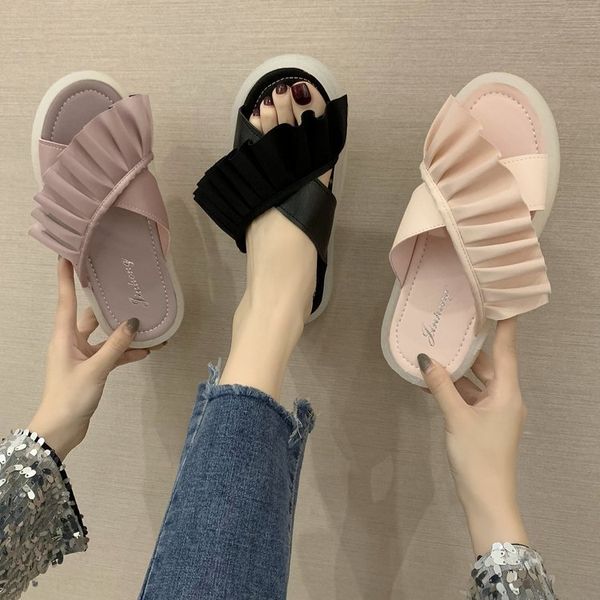 

slippers women's shoes 2020 summer new ins fashion fairy style simple fashion rainbow flat non-slip slippers pregnant women