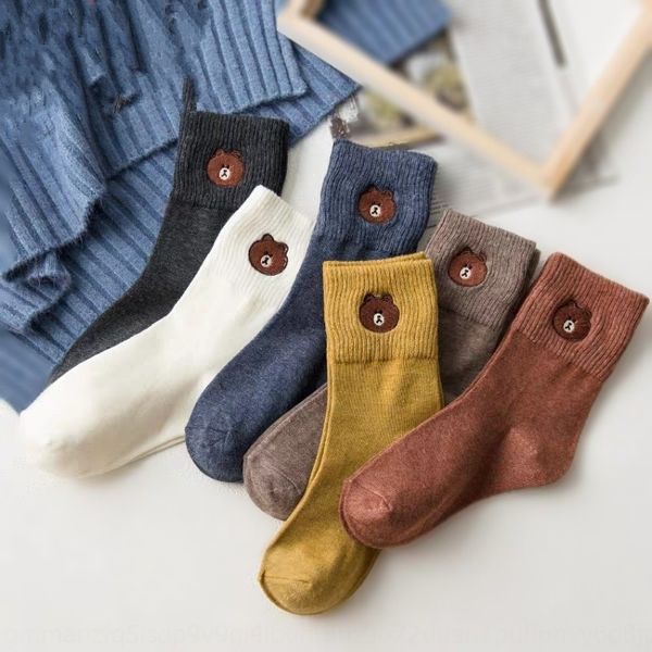 

осень женская голова середины икры милые носки осень медведица головы популярные длинные носки медведь онлайн популярный, Pink;yellow