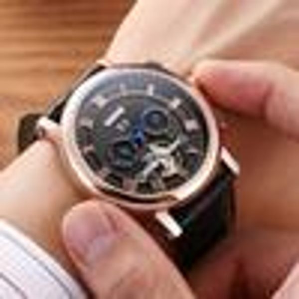 

onola brand business multifunction automatic mechanical watch male big dial leather orgin steel waterproof rose gold watch man, Slivery;brown