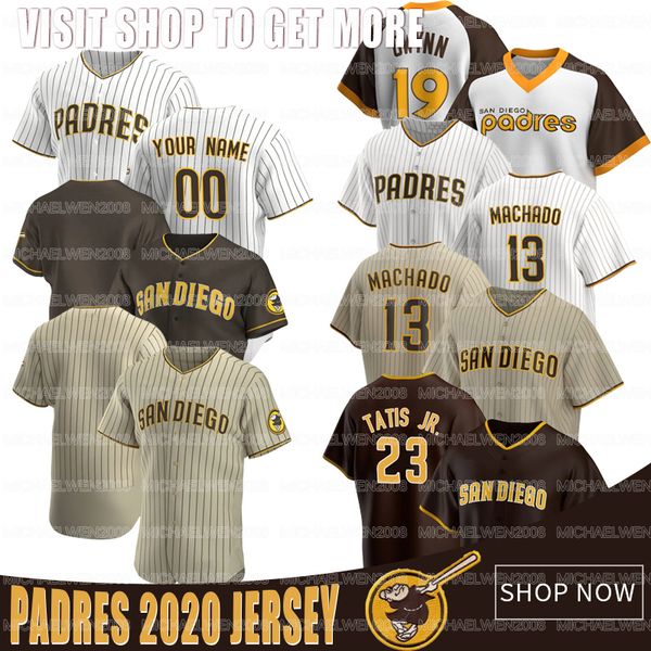 

san diego 2020 jerseys men women youth fernando tatis jr 23 manny machado 13 tony gwynn 19 eric hosmer chris paddack brown is back, Blue;black