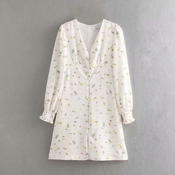 

2019 women elegant v neck flower vestidos print mini dress female french style long sleeve casual slim buckles dresses ds2734, Black;gray