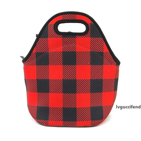 

red plaid neoprene food carrier bag lunch box bag women picnic bag team accessories holder tote lx1168