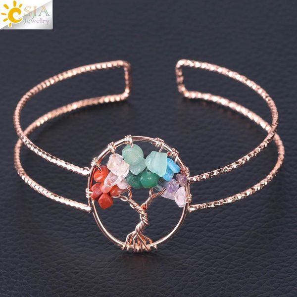 

csja 2018 fashion bracelet for women rose gold natural stone bangle yoga wisdom life tree handmade copper wire wrap jewelry new arrival f504, Black