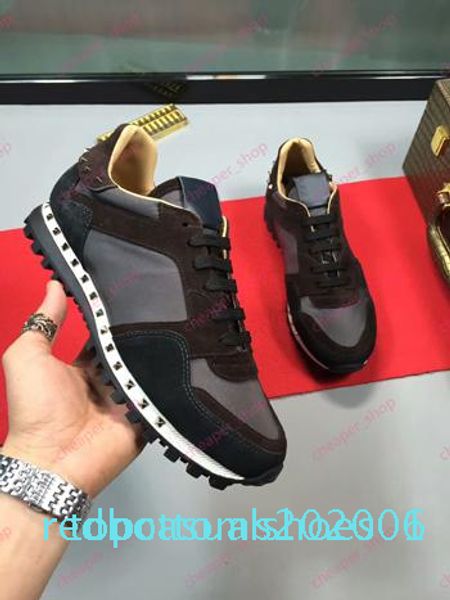 

designer shoe rockrunner camouflage noir fabric nappa sneaker breathable leisure suede men shoes with box size at01, Black