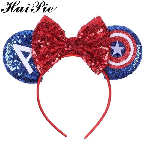 

2020 captain star 3.3" sequins mouse ears  headband women hair bow hairband charactar hair accessories for baby, Slivery;white