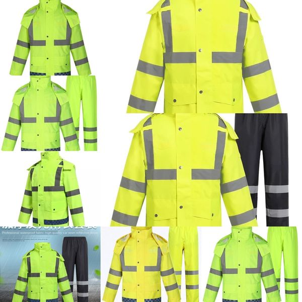 

f01bz reflective and suit road traffic fluorescent yellow green safety double layer reflective and raincoat set split raincoat male sp, Black