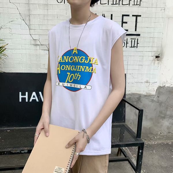 

lzgws лета мужской жилет без рукавов футболки свободный жилет футболку жилет хип-хоп моды бренд ins случайные студенческие спортивные универ, White;black