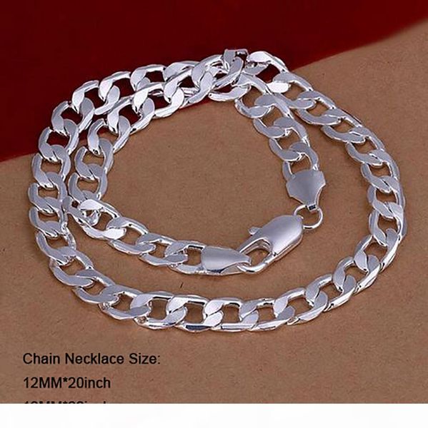 

s 12mm charm chain 925 sterling silver plated bracelet women men elegant fine jewelry wholesale fashion trend gifts, Black