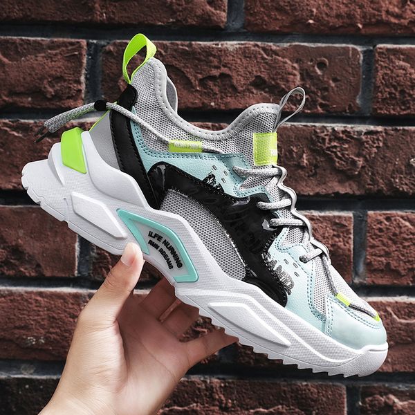 

trend men's sneakers lace-up comfortable men sport shoes stitching design outdoor running shoes breathable light training