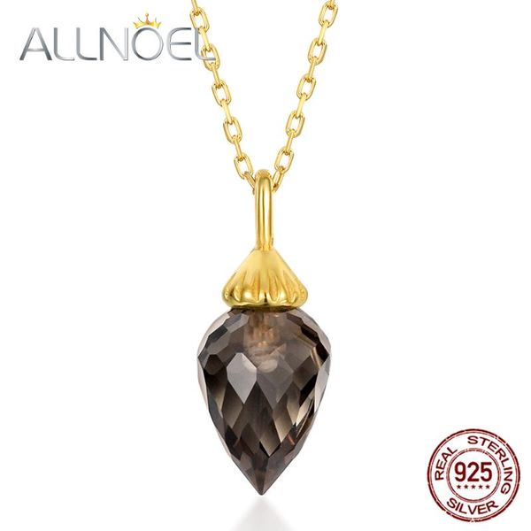 

allnoel 925 sterling silver necklace for women100% natural smoky quartz gem diamond necklace real gold wedding boutique jewelry