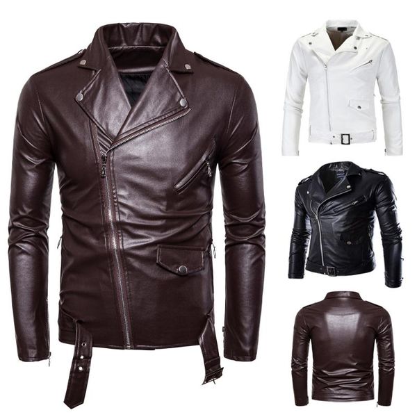 

leather jacket men solid color casual men's slim fit coat, Black