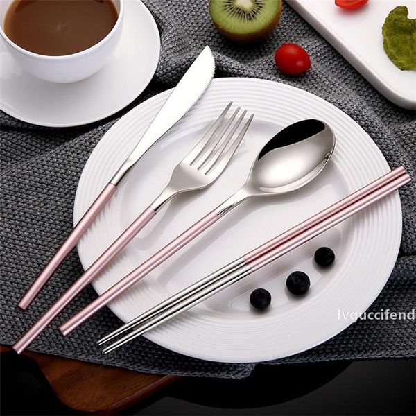

tableware flatware cutlery dinnerware romantic silver and pink stainless steel 304 knife fork spoon chopsticks wedding