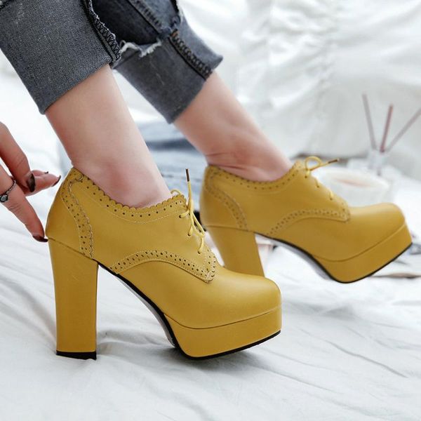 

zawsthia новый pu лазерной резки крест-связанный офис леди насосы желтый бежевый платформа блок высокие каблуки женские башмаки обувь сексуа, Black