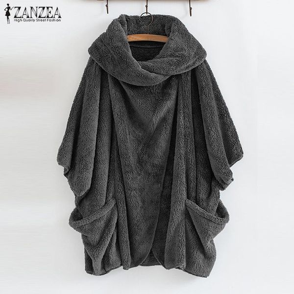 

women's jackets stylish fluffy coats autumn outerwear zanzea 2021 casual baggy poncho cardigans female solid button overcoats plus size, Black;brown
