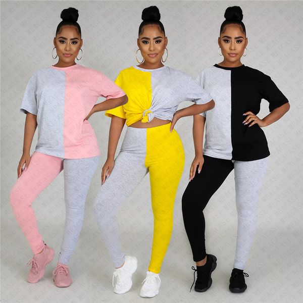 

2020 женщины tracksuit дизайнер лоскутная цвета с коротким рукавом crew neck t shirt топы брюки два piece set эпикировка модный дом спортивн, White