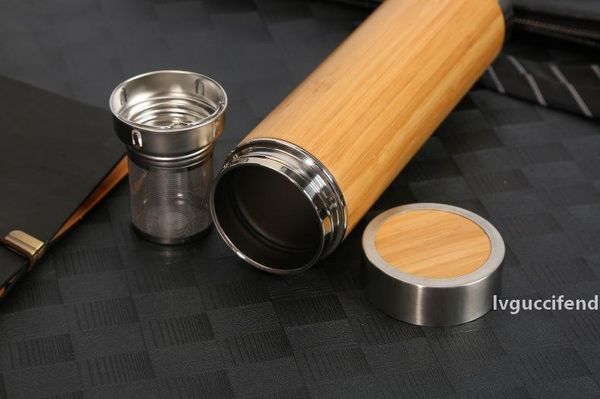 

bamboo tea tumbler mug with strainer infuser 17oz vacuum insulated stainless steel thermos with filter for loose leaf gift ready