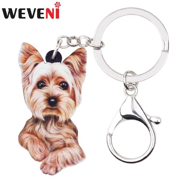 

weveni acrylic anime cute yorkshire terrier dog key chains keychain women girl female holder car charms animal jewelry 2020, Silver