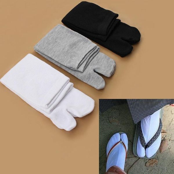 Meias masculinas 1 pares japonês flip flop sandália split toe unisex dois dedos preto branco cinza quimono geta tripulação2560