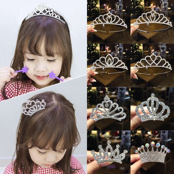 

kc3rc south korea little girl crystal crown tiara children crystal headdress headdress hair clip women's princess cute hair clips baby, Slivery;white