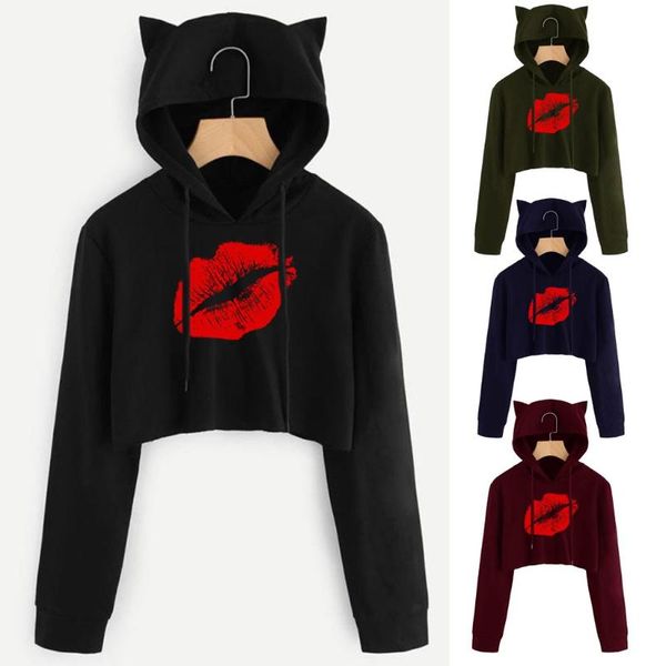 

смешные фуфайки hoodie женщин cat ear с длинным рукавом пуловер tops hoodedfemale повседневный hoody harajuku одежда streetwear, Black