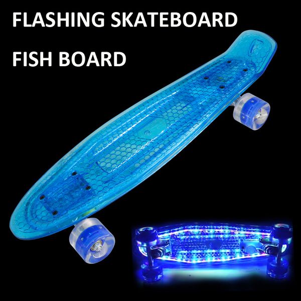 

skateboarding non-slip 60*15cm led skateboard mini cruiser fish board flashing wheel children penny retro transparent skate scooter deck