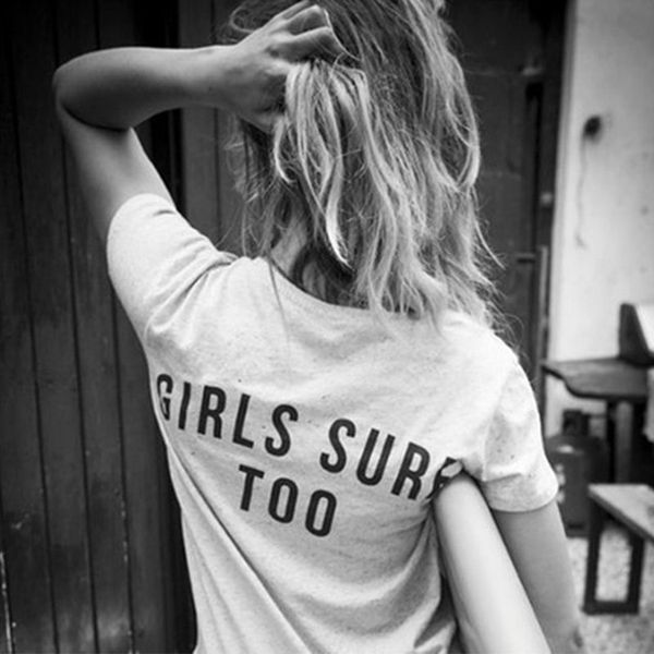 

girls surf too back printed feminism t-shirt women tumblr fashion graphic tee summer fashion short sleeve casual white