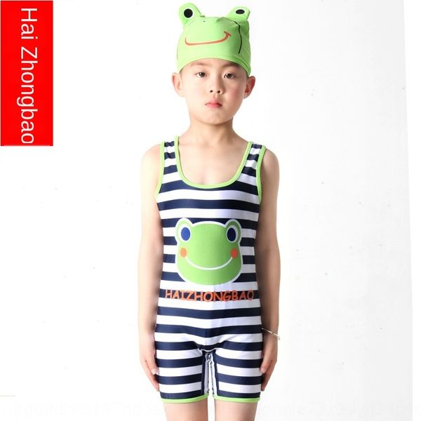 

children's trunks cute cartoon boy's swimsuit swimming cap swimsuit frog-shaped jumpsuit with swimming cap 1301, Black