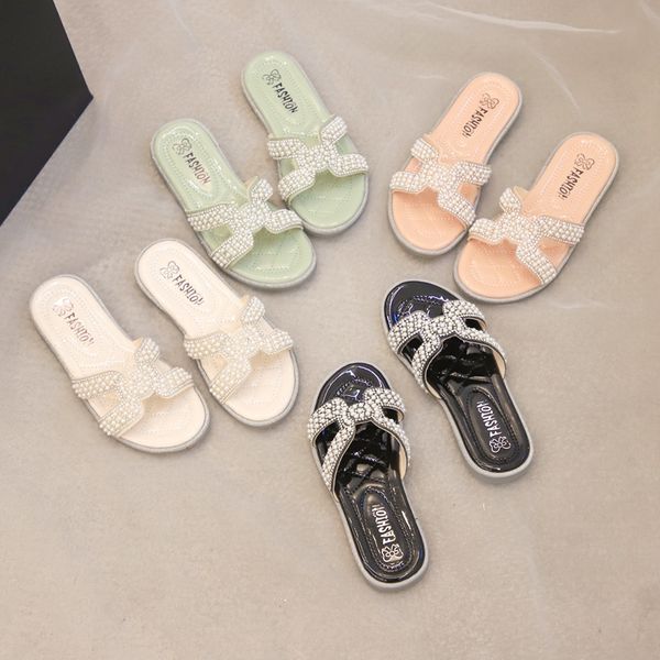 

lqjcc 2020 new transparent children children sandals children' slippers crystal bottom rhinestone pearl soft bottom comfortable fashio, Black;grey
