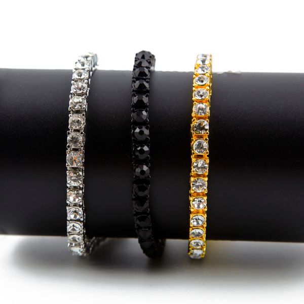 

7/8/9inches men iced out 1 row rhinestones bracelet men hip hop style clear simulated diamond bangles hq, Golden;silver