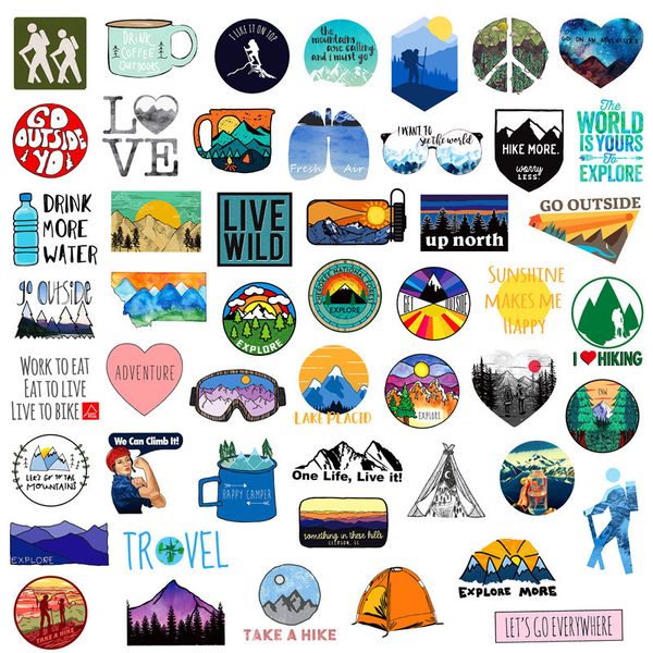 

50pcs outdoor hiking camping adventure nature stickers pack car bike luggage sticker lapskateboard motor water bottle decal