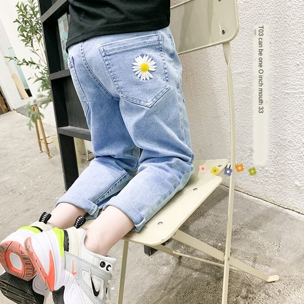 

v2tl9 girlspants children's casual jeans and jeanswomen's pants jeansloose jeans 2020 new medium and large children's fashion, Blue