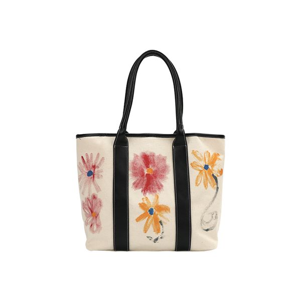 

big size tie-dye style quality canvas large tote flowers japanese style shoulder handbag simple art graffiti shopping bag luxury